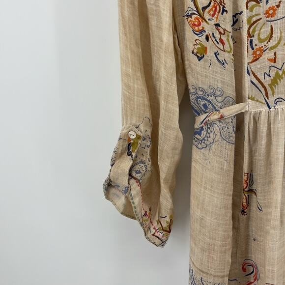 ANTHRO Dolma paisley boho print 1/4 button up long sleeve baby doll dress sz S/M - Picture 3 of 7
